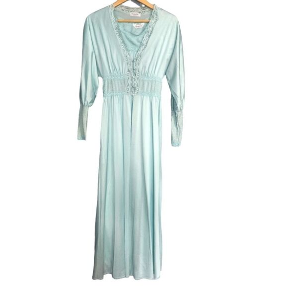 Vintage Vanity Fair 60s Peignoir set mint lace puff sleeve maxi down robe Small - Picture 1 of 7